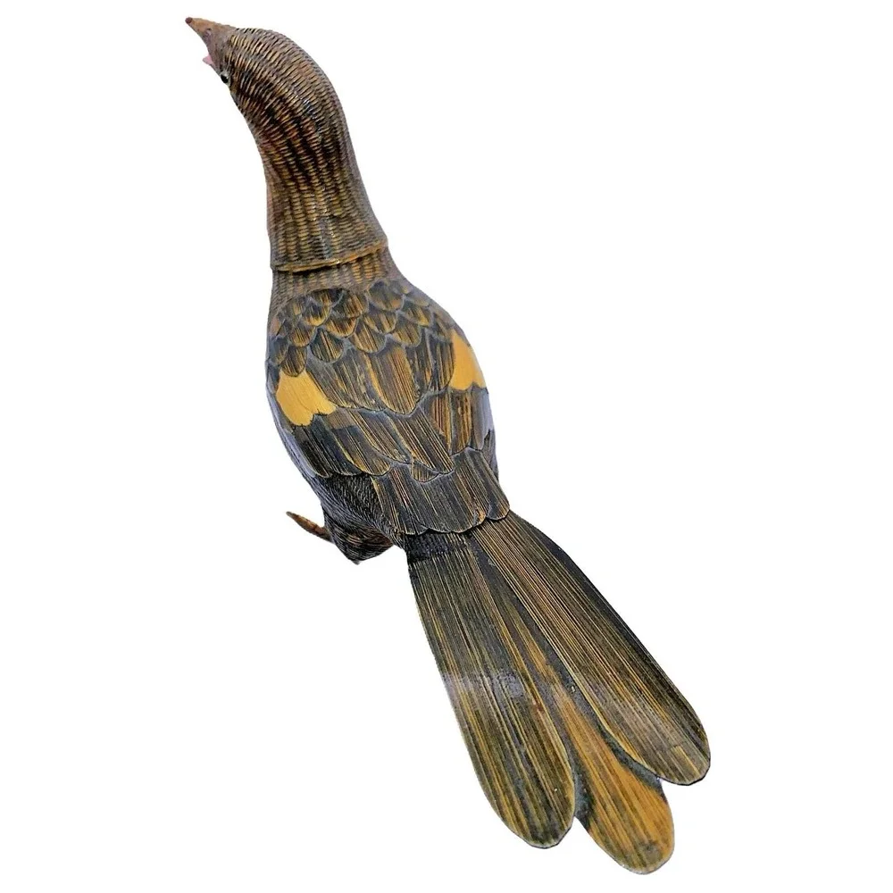 Vintage Chinese Bird Trinket Box Handcrafted Wicker Bamboo Estate Prize 9